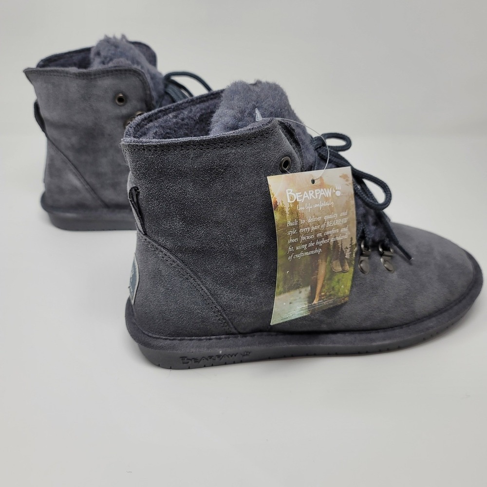 Bearpaw Kerri Suede LaceUp Ankle Snow Boots Booties Sz 8W Charcoal Gray Neverwet - Picture 5 of 13